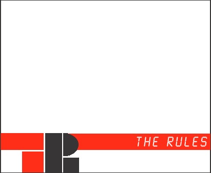 The Rules first album artwork, with a red stripe and black R on a white background